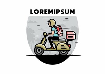 Man goes on vacation riding scooter illustration