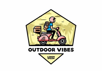 Man goes on vacation riding scooter illustration