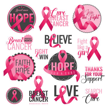 Set of breast cancer awareness banners with pink ribbons. Breast cancer month. October is a month of breast cancer awareness in the world. Pink ribbon. Vector illustration