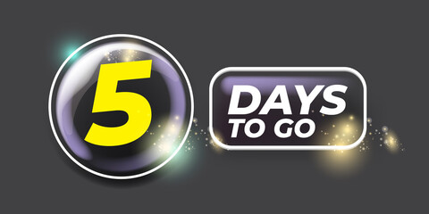 Five days to go countdown grey horizontal banner design template. 5 days to go sale announcement grey banner, label, sticker, icon, poster and flyer.