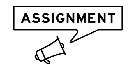 Megaphone icon with speech bubble in word assignment on white background