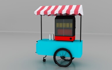 Food cart isolated. Hamburger car, street food. 3D rendering. 