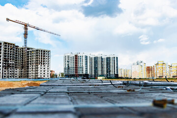 Monolithic frame construction of the building. Solid walls of concrete. The framework for the...