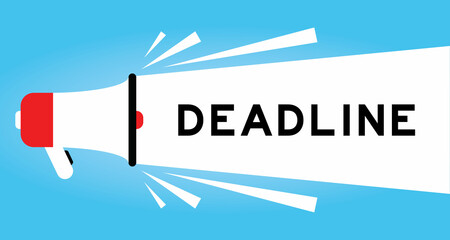Color megphone icon with word deadline in white banner on blue background