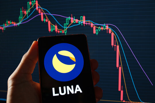 PENANG, MALAYSIA - 23 MAY 2022:  Terra LUNA crash sparks caution in cryto market, The LUNA price falls 96% in a day, pushing it to less than 10 cents.