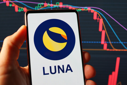 PENANG, MALAYSIA - 23 MAY 2022:  Terra LUNA crash sparks caution in cryto market, The LUNA price falls 96% in a day, pushing it to less than 10 cents.
