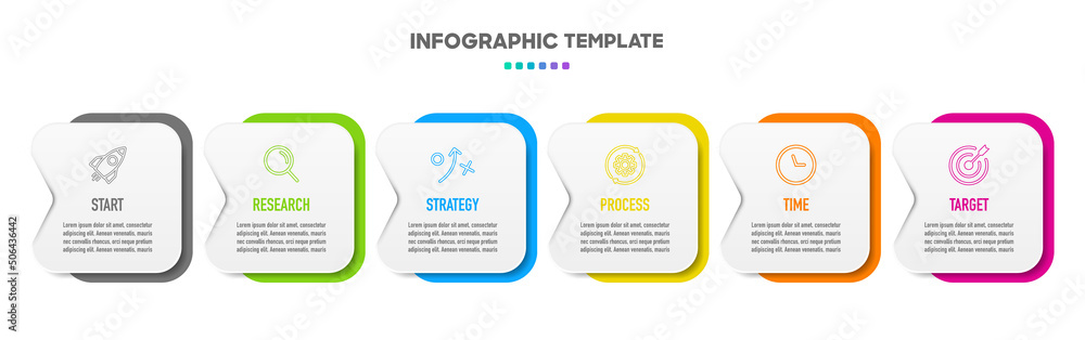 Aufkleber timeline infographic design with 6 options or steps. infographics for business concept. can be used 