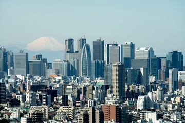 Skyscrapers in the Shinjuku Ward of Tokyo with Mt. Fuji