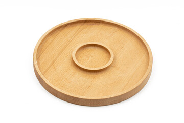 Handmade wooden dishes isolated above white background