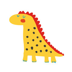Cute Simple Dino Illustration with on a White Background. Simple Nursery Art for Baby Girl. Print with Yellow Dinosaur ideal for Card, Wall Art, Poster, Kids Room decoration. Lovely Dreamy Dragon.