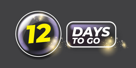 Twelve days to go countdown modern horizontal banner design template. 12 days to go sale announcement grey trendy glass banner, label, sticker, icon, poster and flyer.
