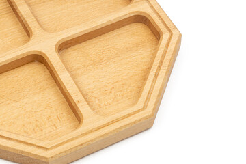 Handmade wooden dishes isolated above white background