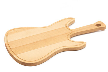 Handmade wooden cuttingboard guitar shape isolated above white background