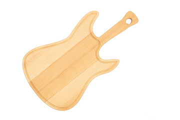 Handmade wooden cuttingboard guitar shape isolated above white background