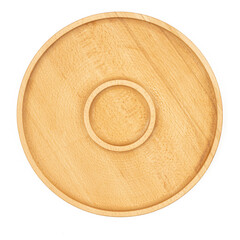 Handmade wooden dishes isolated above white background