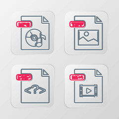 Set line MP4 file document, PHP, TIFF and MP3 icon. Vector