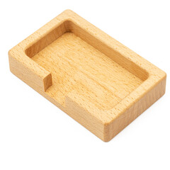 Handmade wooden box for business cards isolated above white background