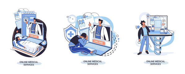 Online medical services mobile application consultation and prescription medicine professional doctor connecting and giving consultation for patient, telemedicine concept metaphor, health care program