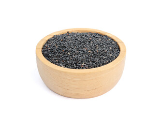 poppy seeds in a wooden bowl isolated on white background