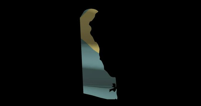 Delaware state shape outline with waving flag animation. Alpha channel graphic footage