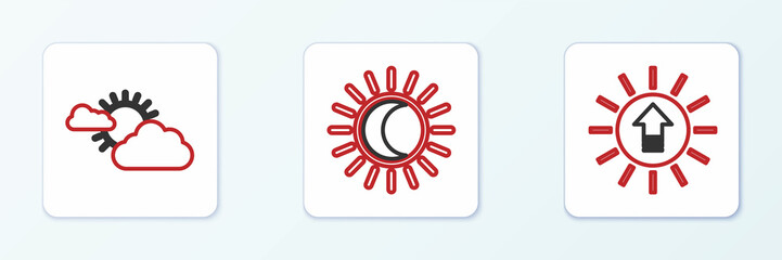Set line Sunset, and cloud weather and Eclipse of sun icon. Vector