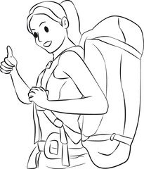 Travel girl top pose outline people cartoon illustration