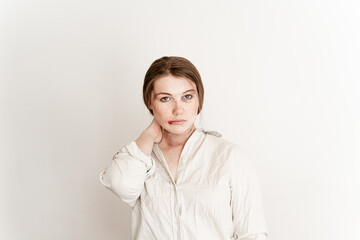 victim of violence, on a white background in a white shirt