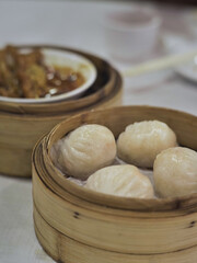 Delicious Chinese dim sum in a chinese restaurant,  steamed shrimp roll