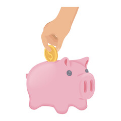 hand insert coin in piggy icon