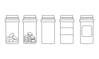 A set of medical tall bottles with a line style label.