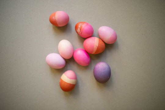 colourful Easter eggs on grey