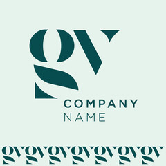 Green Color Alphabet Letter Initial  GV, Logo Template