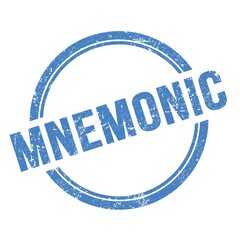 MNEMONIC text written on blue grungy round stamp.