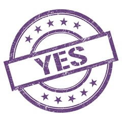 YES text written on purple violet vintage stamp.