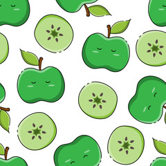 Vector fruit seamless pattern with apples on a white background in a cute modern style
