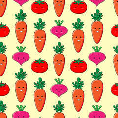 Vector seamless pattern with cute vegetables. Modern Vegetarian Pattern for Designs