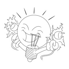 Coloring illustration of cartoon happy bulb 