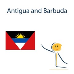 Character with the flag of Antigua and Barbuda. Teaching children geography and countries of the world