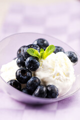 Ice cream with fresh blueberries. High quality photo