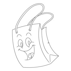 Coloring illustration of cartoon happy paper bag