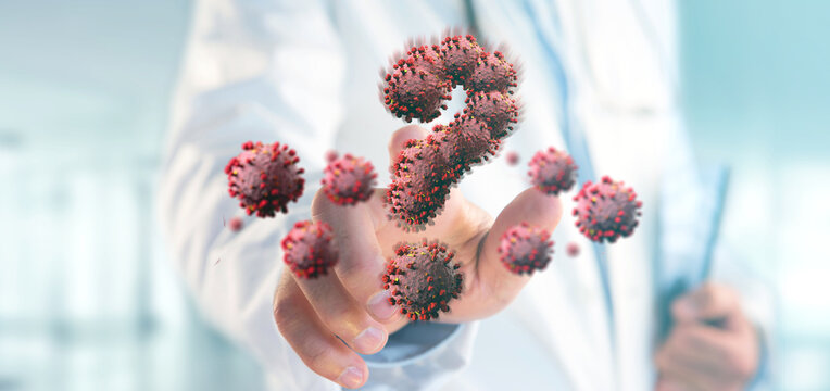 Doctor touching a coronavirus covid19 concept - 3d rendering