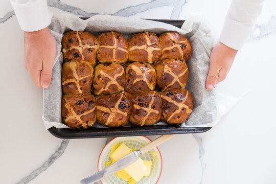 Fresh cooked hot cross buns for Easter