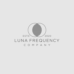 Luna logo with music equalizer symbol. Electronic audio icon wave sign. Vector illustration minimal line art.