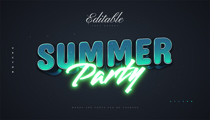 Fototapeta na wymiar Summer Party Text with Retro Style and Neon Effect. Editable Text Style Effect