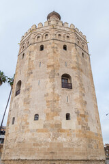 Obraz premium The tourist Torre del Oro in Seville, next to the Guadalquivir river, Andalusia (Spain)