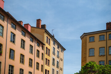 Typical colourful residential buildings in the old city of Lyon