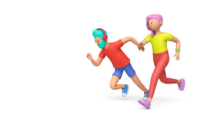 Man and woman running together. fitness training illustration. 3D Rendering - obrazy, fototapety, plakaty