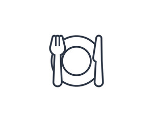 Fork and Knife with Plate vector flat emoticon. Isolated Dinner illustration. Fork and Knife with Plate icon