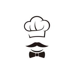 Creative chef moustache hat vector logo symbol