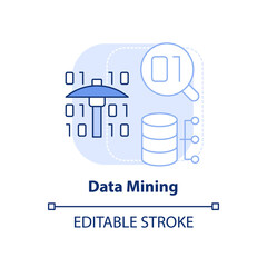 Data mining light blue concept icon. Examine large datasets abstract idea thin line illustration. Anomaly analysis. Isolated outline drawing. Editable stroke. Arial, Myriad Pro-Bold fonts used